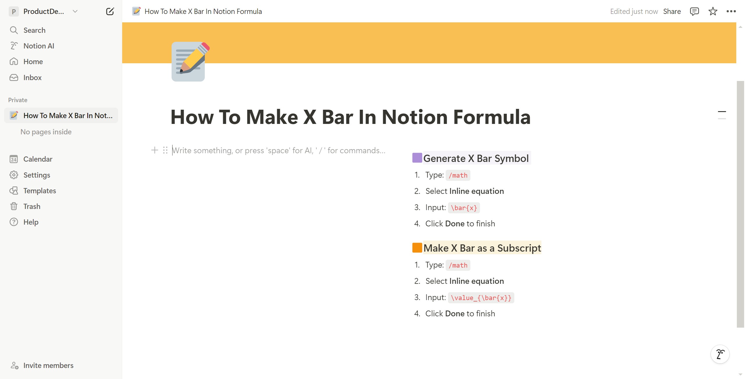 <p>How To Make X Bar In Notion Formula</p>