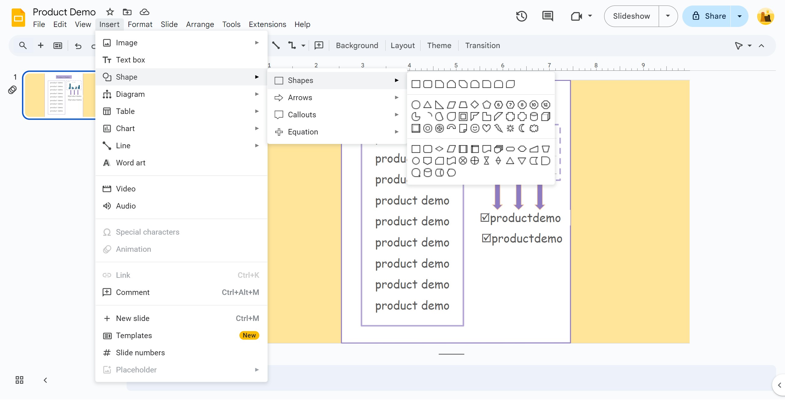 <p>Click shape and choose a rectangle.</p>