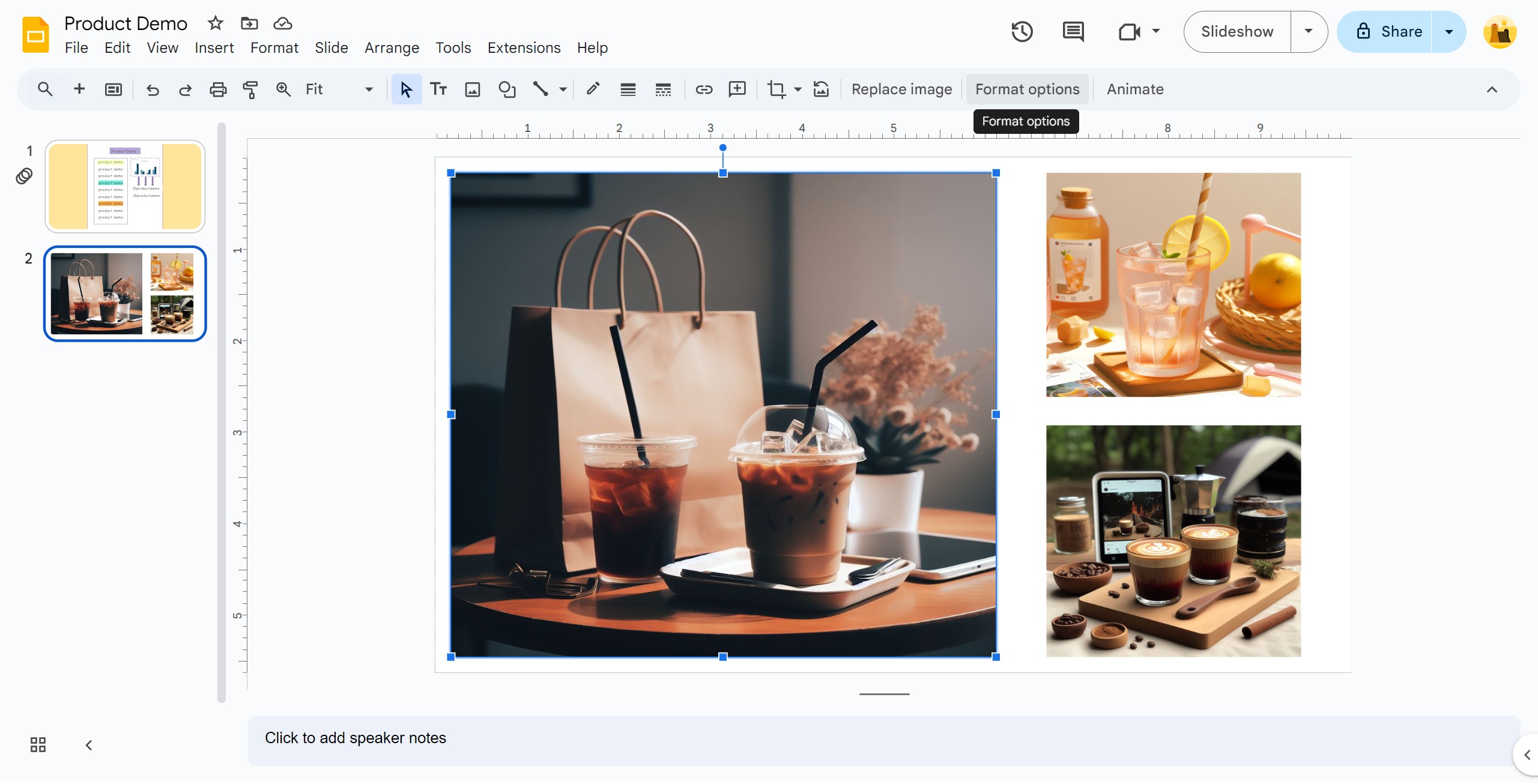 <p>Select the target image and click Format options.</p>