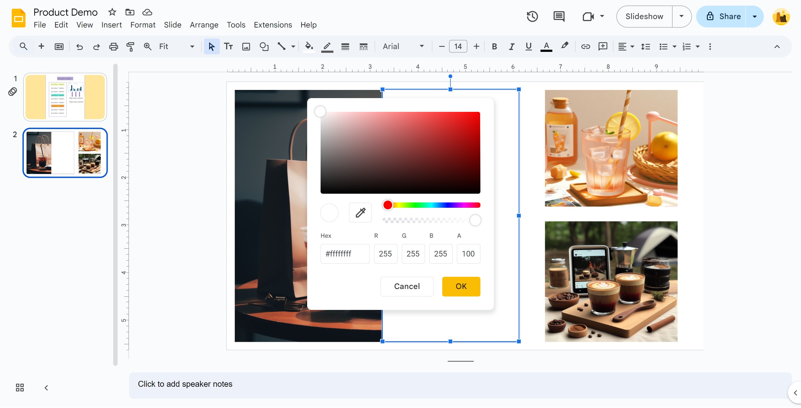 <p>Slide to adjust the opacity.</p>